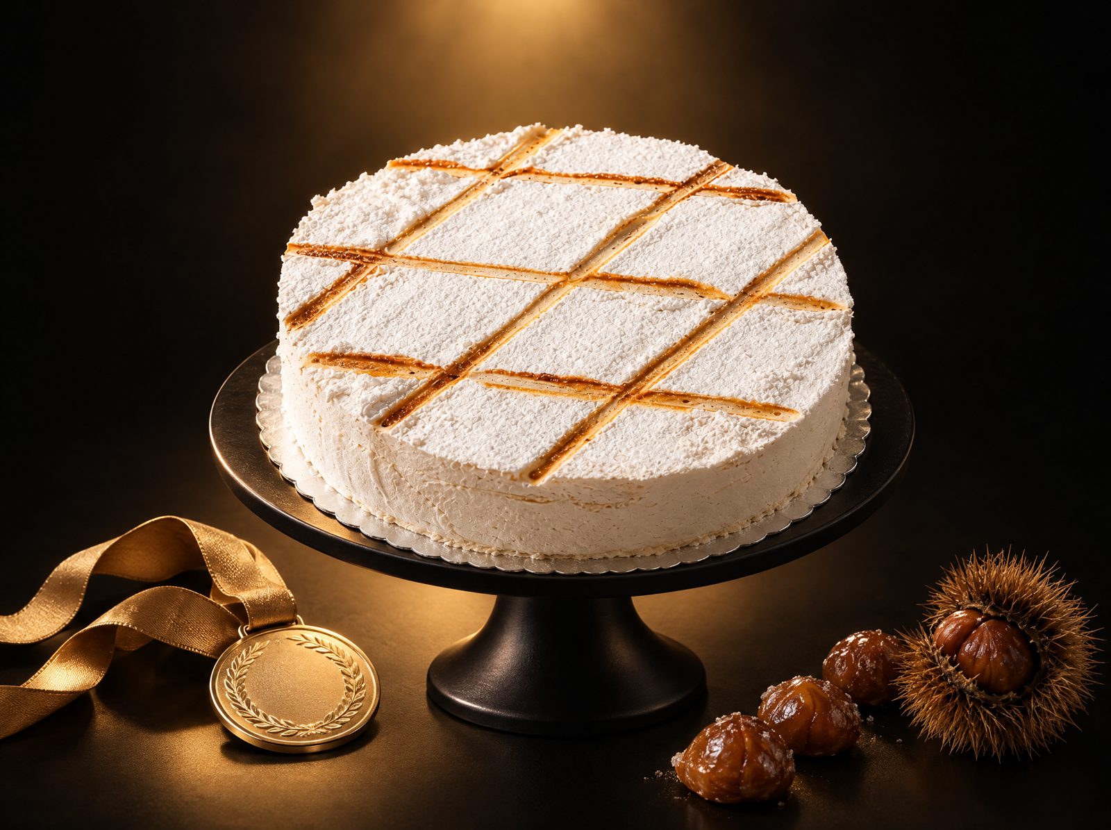 Suspiro de Marrón Glacé terminado junto a la medalla de oro