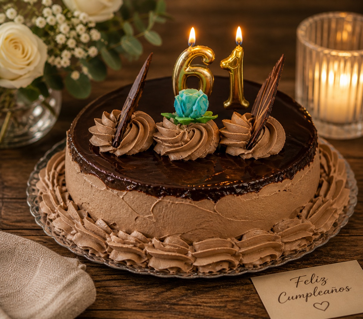 Tarta de cumpleaños de chocolate con velas